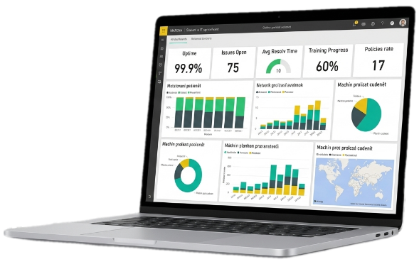 Notebook s dashboardem IT služeb MARENA